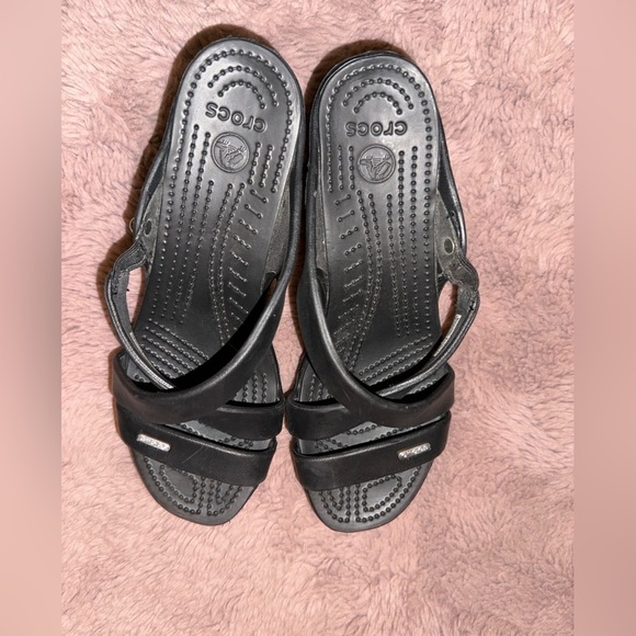 CROCS women’s black sandal heels 10 summer spring comfort vacation - Picture 2 of 12